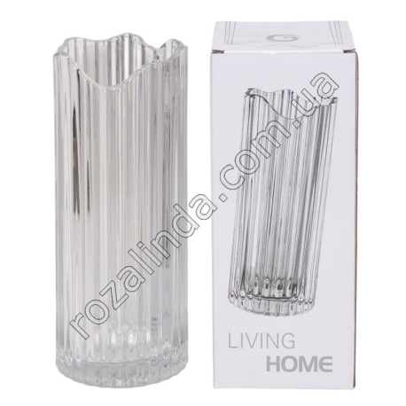 М0781 Ваза д/цветов стекло 'Living home' прозрачная, рельефный край, 12*30см, короб., 2700гр