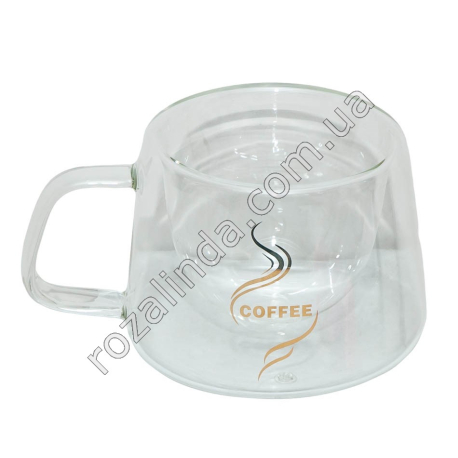 М0800 Чашка двойное стекло 1ШТ низкая Coffee 100мл, бел.короб, 8*7см, 121гр