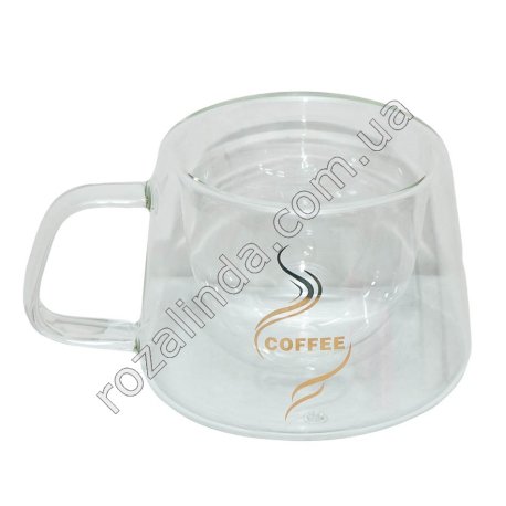 М0800 Чашка двойное стекло 1ШТ низкая Coffee 100мл, бел.короб, 8*7см, 121гр