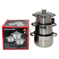 М0945 Кастрюли наб.3шт GUDENHOFF GH-915S,нерж.сталь,индук.дно 2.9/3.9/5.1л, 7слой.дно/руч металл 18/20/22см 4.0кг