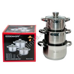 М0946 Кастрюли наб.3шт GUDENHOFF GH-913S,нерж.сталь,индук.дно 2.1/2.9/3.9л, 7слой.дно/руч металл 16/18/20см 3.3кг