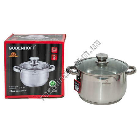 М0951 Кастрюля 1шт GUDENHOFF GH-0314,нерж.сталь,индук.дно 6.3л, 5 слой.дно/ручка металл 24см 1637гр