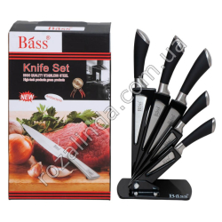 S0032 Ножи набор 6пр BASS (5 ножей+подставка пластик) Черный Soft touch, В5610, 730гр
