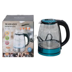 Е0036 Чайник электр. MARADO MA-0608, 2.0L, стекло+подсветка.,серебряный, 1500W, 19*19.5*23см,914гр