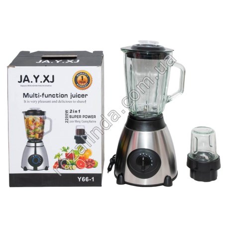 Е0041 Блендер-измельчитель для коктейлей и смузи + кофемолка, JA.Y.XJ Y66, металлик, 2200W, 1.5L чаша, 24*18*33см, 2614гр