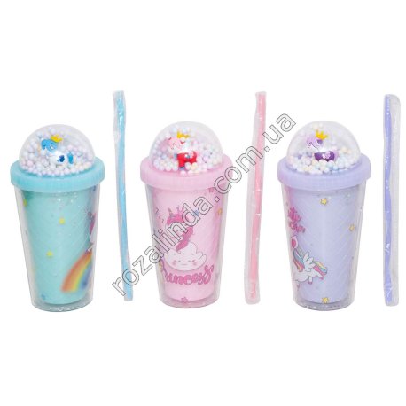 S0191 Стакан Forsty mug 450мл двойные стенки, трубочка, крышка купол, 'Сказочные пони', 20*9.5см, 197гр