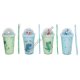 S0194 Стакан Forsty mug 450мл двойные стенки, трубочка, крышка купол, 'Dino' Крокодайл, битое стекло, 20*9.5см, 348гр