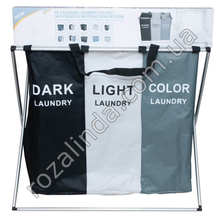 S0261 Корзина д/белья 3 отсека, плотный водонепроницаемый текстиль, Laundry Basket, 63*38*58см, 645г