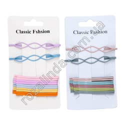 М1005 Заколки д/волос (невидимки) 12ШТ(10+2), 'Classic Fashion' на бл цветн 6.5*12.5см 20гр, 12 шт/д