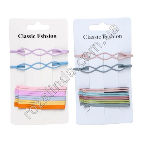 М1005 Заколки д/волос (невидимки) 12ШТ(10+2), 'Classic Fashion' на бл цветн 6.5*12.5см 20гр, 12 шт/д