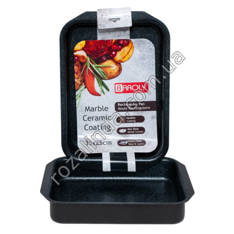 S0095 Противень д/запекания прямоуг. BAROLY 35*25см h-7см мраморный керам. покрытие, 7003-35, 41.5*28*7см, 945гр