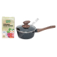 S0050 Ковш с крышкой HotChef 16см h- см, мраморное покрытие, чер.в крап, бакелитовые ручки п/дерево, 625гр