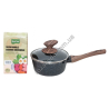 S0050 Ковш с крышкой HotChef 16см h- см, мраморное покрытие, чер.в крап, бакелитовые ручки п/дерево, 625гр