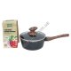 S0051 Ковш с крышкой HotChef 18см h- см, мраморное покрытие, черный в крап, бакелитовые ручки п/дерево, 735гр