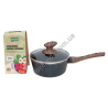 S0051 Ковш с крышкой HotChef 18см h- см, мраморное покрытие, черный в крап, бакелитовые ручки п/дерево, 735гр