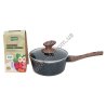 S0051 Ковш с крышкой HotChef 18см h- см, мраморное покрытие, черный в крап, бакелитовые ручки п/дерево, 735гр