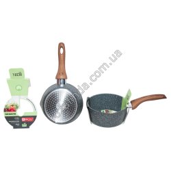 S0068 Ковш б/кр BAROLY, 16см h-7.5см, мраморное покрытие, серый скрап, бакелит ручка п/дерево,1049-16, 490гр