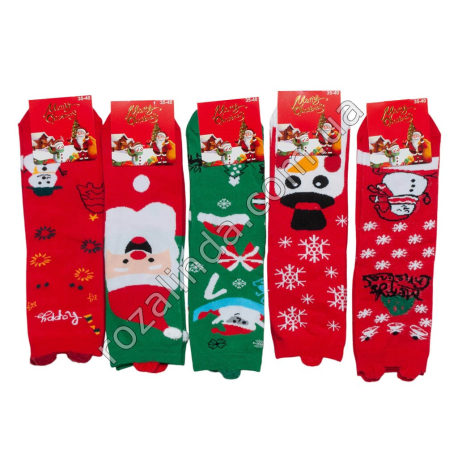 Т0381 Носки подросток хлопок высокие 10/д Merry Christmas. цветные, 20-23см(35-40р), 34гр