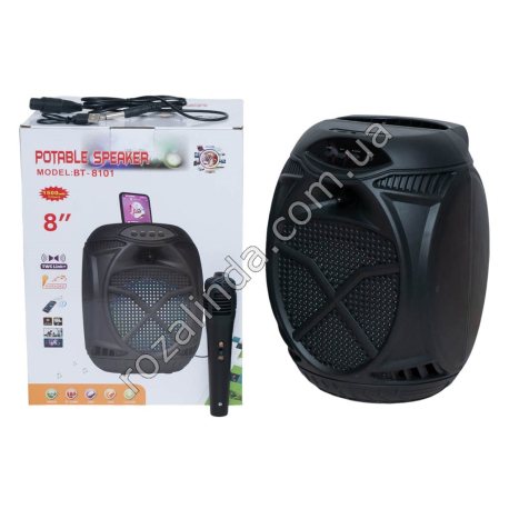 Е0097 Колонка музыкальная 8' 'Х' BT-8101, 1500mA, DC5V, 5W, 80dB, FM, TFCard, USB, микрофон, 23*33см, 1550гр