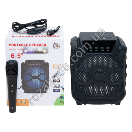 Е0099 Колонка музыкальная 6.5' 'Х' ВТ-6121, 1200mA, DC5V, 5W, 80dB, TFCard, USB, микрофон, 19*10.5*22см, 678гр