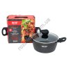 М0884 Казан круглый CHIC CHEF, 20см h- см, гранит/мрам.покрытие, черн.з крап, бакелитовые ручки Soft touch, СС2113, 1246гр