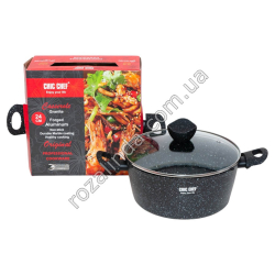 М0885 Казан круглый CHIC CHEF, 24см h- см, гранит/мрам.покрытие, черн.с крап, бакелитовые ручки Soft touch, СС2113, 1573гр
