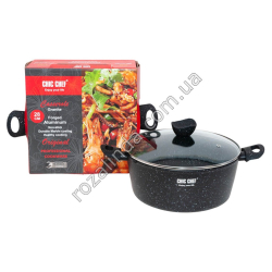 М0886 Казан круглый CHIC CHEF, 28см h- см, гранит/мрам.покрытие, черн.с крап, бакелитовые ручки Soft touch, СС2113,не сод. PFAS/