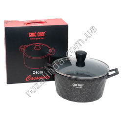 М0894 Казан круглый CHIC CHEF, 24см h-11см, Грани СС3120, черный с бело-красн крапин, не сод. PFOA, 1685гр