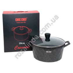 М0895 Казан круглый CHIC CHEF, 28см h-13см, Граны СС3120, черный с бело-красн крапин ,не сод. PFOA, 2210гр