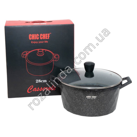 М0895 Казан круглый CHIC CHEF, 28см h-13см, Граны СС3120, черный с бело-красн крапин ,не сод. PFOA, 2210гр