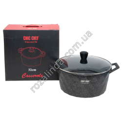 М0896 Казан круглый CHIC CHEF 32см h-14см, Грани СС3120, черн. с бело-красн. крапин, не сод.PFOA, 2800гр