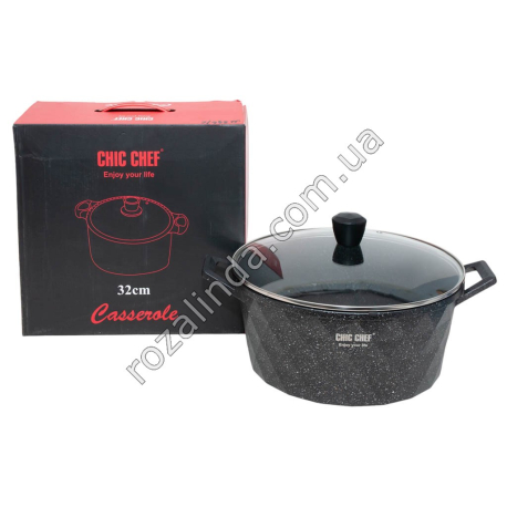 М0896 Казан круглый CHIC CHEF 32см h-14см, Грани СС3120, черн. с бело-красн. крапин, не сод.PFOA, 2800гр