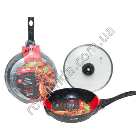 М0899 Сковорода+крышка CHIC CHEF, 24см, h-5см, мрам. покрыт.,черн. в крап, бакелитовые ручки Soft touch, СС2113, не сод.PFOA, 13