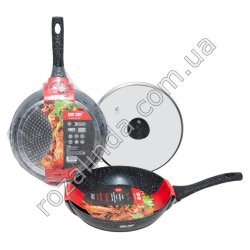 М0900 Сковорода+крышка CHIC CHEF, 26см h-5см, мрам. покрыт.,черн. с крап, бакелитовые ручки Soft touch, СС2113, не сод.PFOA, 150