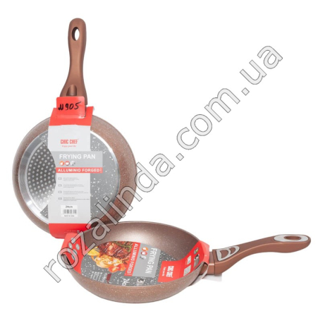 М0905 Сковорода б/кр CHIC CHEF, 24см, h-5см, frying pan, бронза, ручки Soft touch, 669гр
