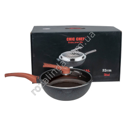 М0908 Сковорода+крышка WOK CHIC CHEF, 32см h-см, мрам. покрыт., черн. в крап, бакелитовые ручки п/дерево, СС1102D, не сод. PFOA,