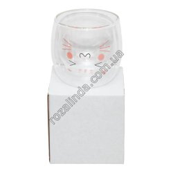 М0917 Стакан двойное стекло 1ШТ низкий. Котик розовый 250мл, бел.короб, 8.5*9см, 147гр