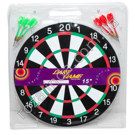 S0115 Игрушка Дартс 15 дюймов/36см, дротики с иглой 6шт, двусторонний, в слюде, 117гр,