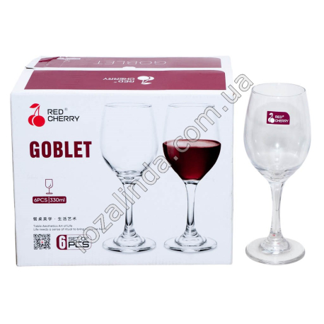 S0159 Бокалы набор 6 ШТ сред, широкий,Винный/фреш, 330мл, 'GOBLET' Red cherry, G3057, 6.3*19.7см, 208гр, 6шт/уп, 8уп/ящ