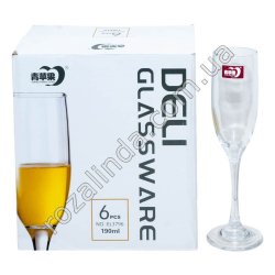 S0161 Бокалы набор 6 ШТ выс, шамп. Тюльпан, 190мл, 'Deli Glassware', EL3796, 5*22.2см, 189гр, 6шт/уп, 8уп/ящ