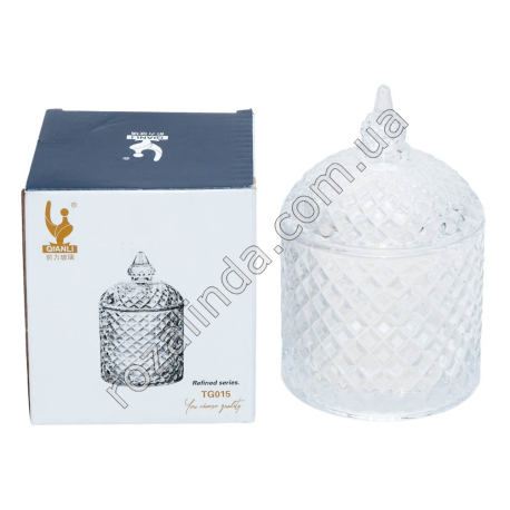 S0172 Емкость стеклянная с крышкой QIANLI вафелька, рифленая, в короб., TG015 9.5*8.5*14.5см, 537гр