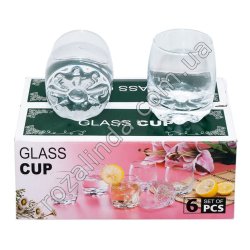 S0180 Стопки набор 6 ШТ пузатая, дно цветочек, 60мл, 'Glass Cup', 3503-2, 5*6.2см, 84гр, 6шт/уп, 24уп/ящ