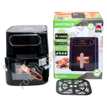 Е0076 Аэрофритюрница SQNYMAX SN-80184, 8.0L, 3000W, цифровая светодиодная панель, 7 программ, 30*30*36.5см, 3640гр
