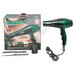Е0049 Фен для волос ZUMBA ZM-3000, малахит, 5000W, 1 насадка/2 расч, 2 скор/3 темп, 520гр, 23*24см