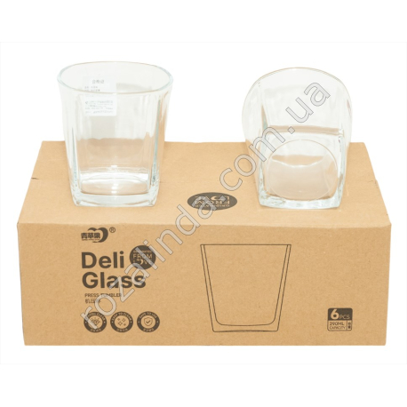 S0166 Стаканы набор 6 ШТ низкий,широк, квадратное дно, 290мл, 'Deli Glass', Y5405, 8*9см, 239гр, 6шт/уп, 12уп/ящ