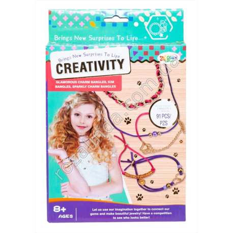 S0548 Бисер набор для браслетов Creativity, 3 браслета + 1 бусы, бусины цветные/золотые цепочки, 91шт, 16*20.5*3см, 108гр