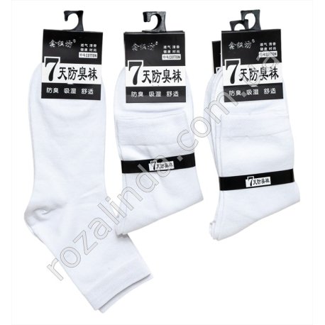 Т0356 Носки мужские хлопок высокие белые 10/д, '7 cotton', 26-28см(42-46р),80%, 20.5*8*15см, 33гр
