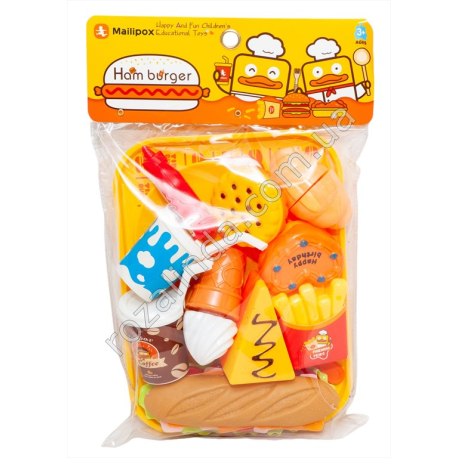 S0740 Игровой набор Фастфуд Ham burger 'Mailipox", поднос+продукты, 23*16см, 245гр
