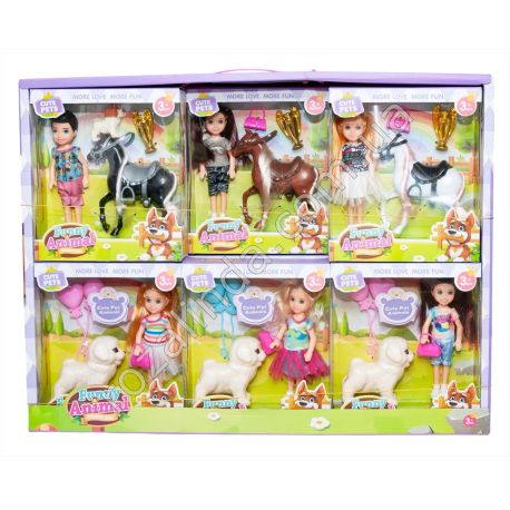 S0744 Кукла барби 13см 'Funny Animal', 12/д, CUTE Pet, пони/собачка, 16.5*5*18.5см, 143/130гр.
