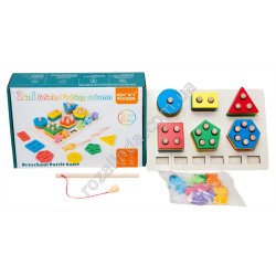 S0757 Игра логическая деревянная (сортер) 'Preschool Puzzle Game' 2в1, рыбалка+6фигур, 24*17*6см, 556гр,